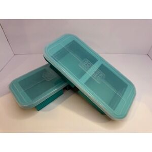 2 Souper Cubes 2 cup Cube Silicone Tray Freezer Storage Containers w/ lid Teal